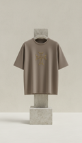 Taupe relaxed tee with crusader cross embroidery