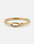 Gold ring with a fish symbol on a white background