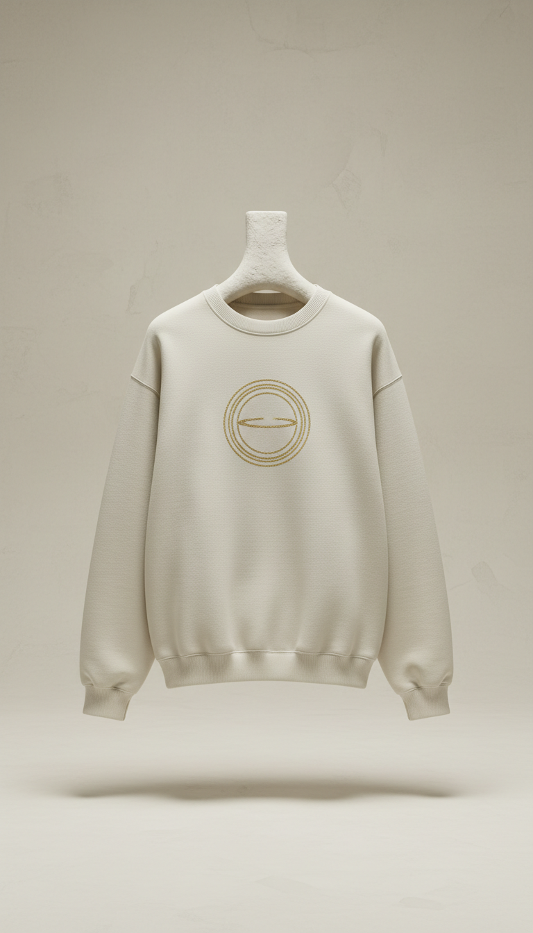 Ivory crewneck with gilded halo embroidery