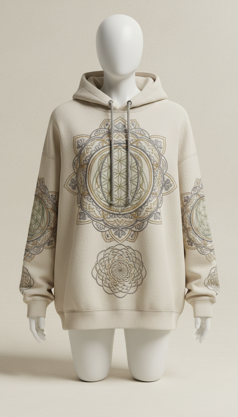 Stone oversized hoodie with sacred geometry embroidery