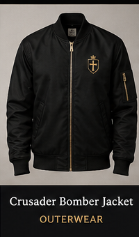 Milites Christi black lightweight bomber jacket with subtle gold crest